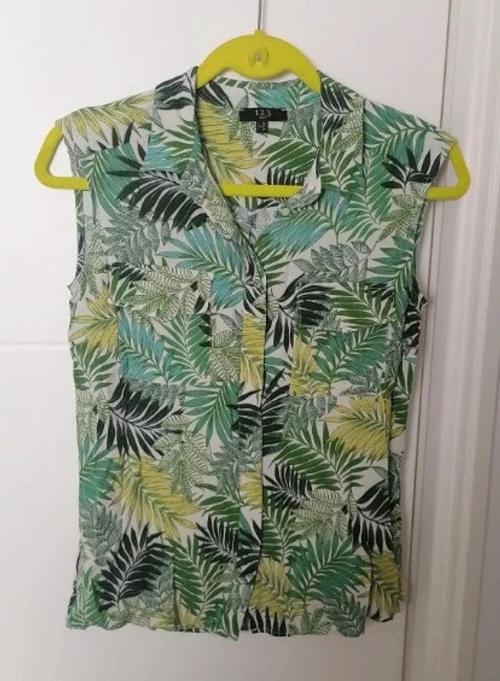 Top feuilles tropicales blanc vert Taille S 1.2.3 - photo numéro 7