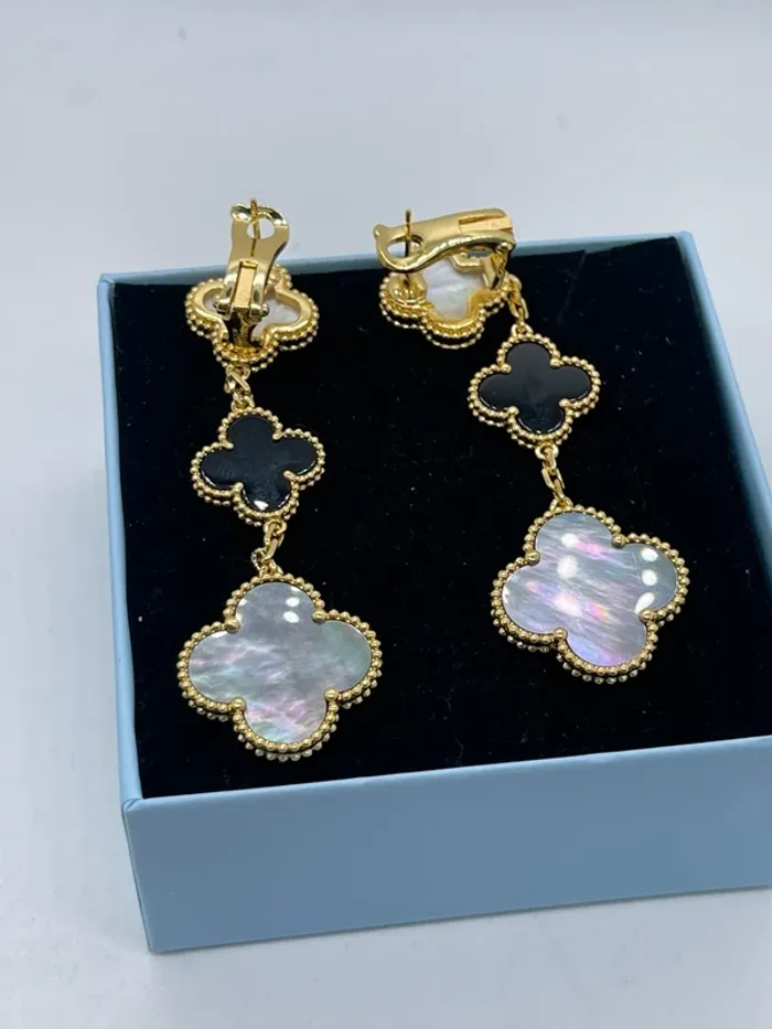 Boucles d’oreilles pendantes trèfles nacré naturelle - photo numéro 11