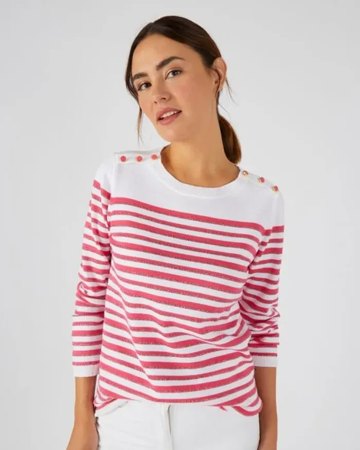 Rayé Framboise - Pull Marinière rayures brillantes – rayé framboise - 46/48 - Damart - photo numéro 8
