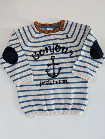 Pull marin marinière coton mixte bébé 9-12 mois