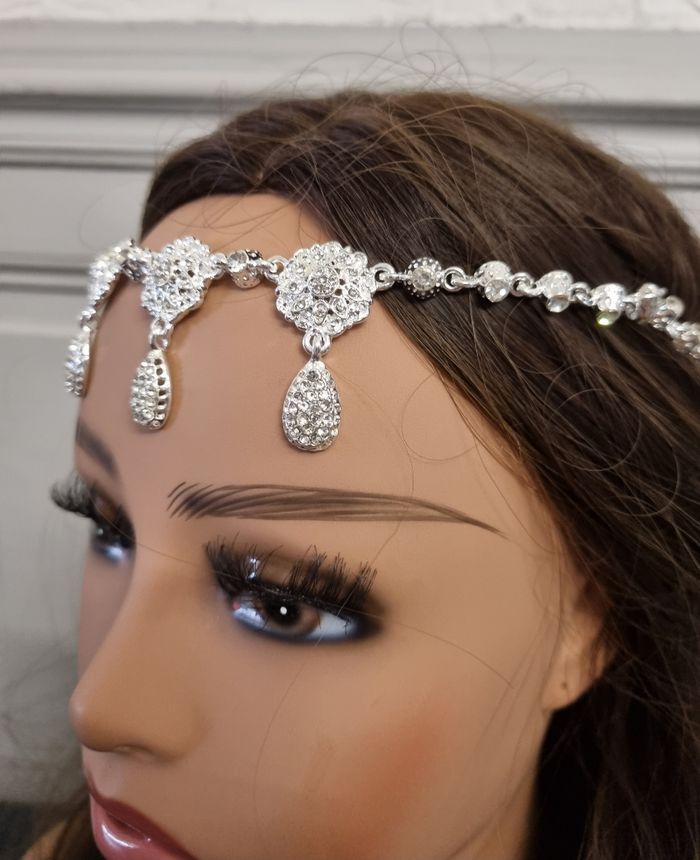 Bijou de tête traditionnel algérien "Khit El Rouh" argente avec pierres blanches - photo numéro 3
