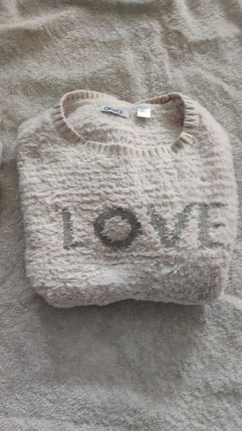 Pull blanc love épais blanc okaidi 8 ans