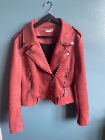 Blouson perfecto style biker en effet daim rose