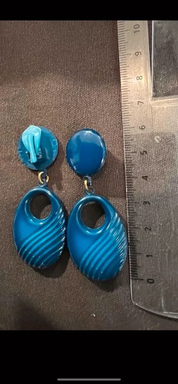 Boucle d’oreille bleu canard plastique vintage a clips