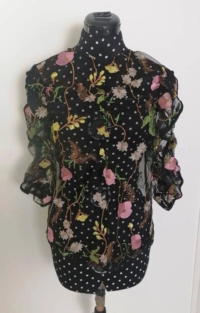 Top noir broderie fleurs transparent Taille S H&M - photo numéro 2