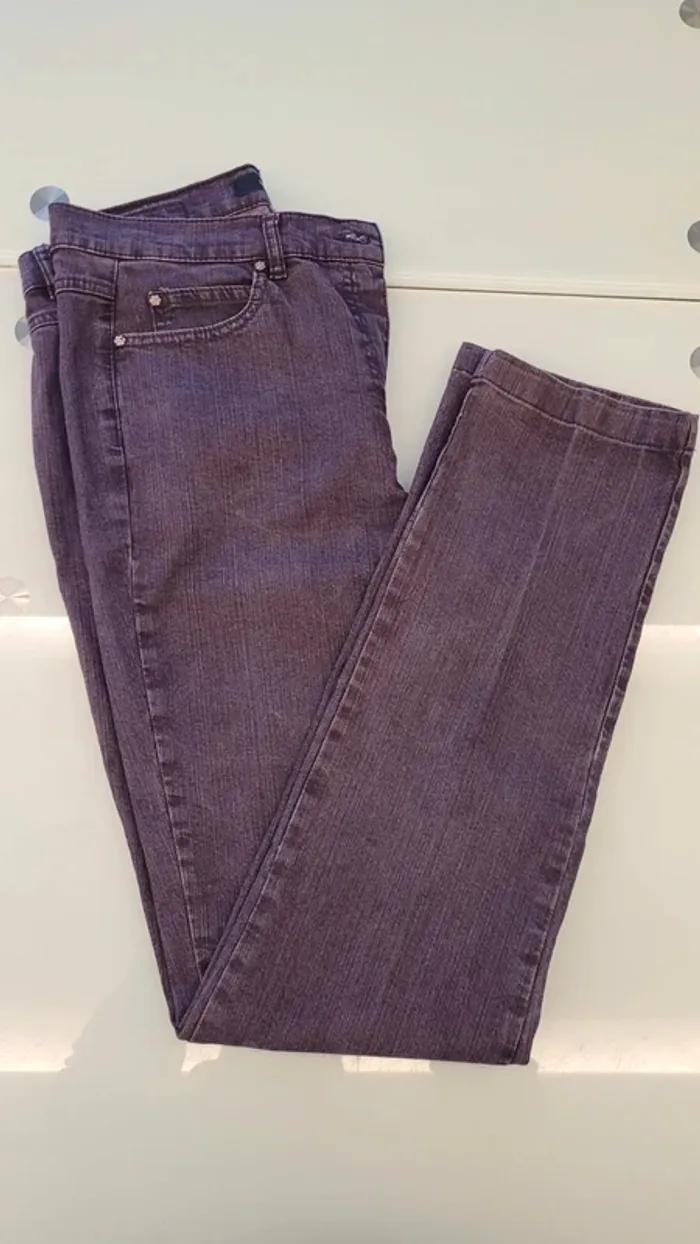 Jean droit taille haute violet 88% coton - photo numéro 2