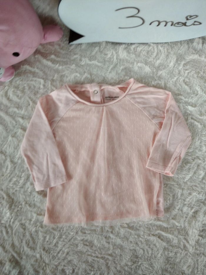 Tee shirt tunique chemise manches longues tulle Fille 3 mois Vertbaudet - photo numéro 2