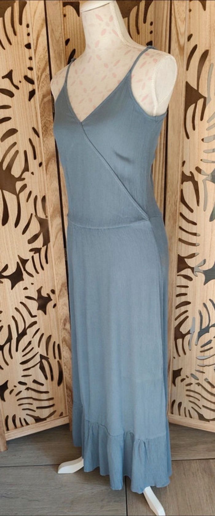 Robe longue fluide fines bretelles bleu-gris Taille S ICHI - photo numéro 3