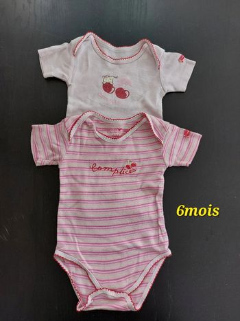Lot de 2 bodies manches courtes Complices 👧 6mois 💯% coton