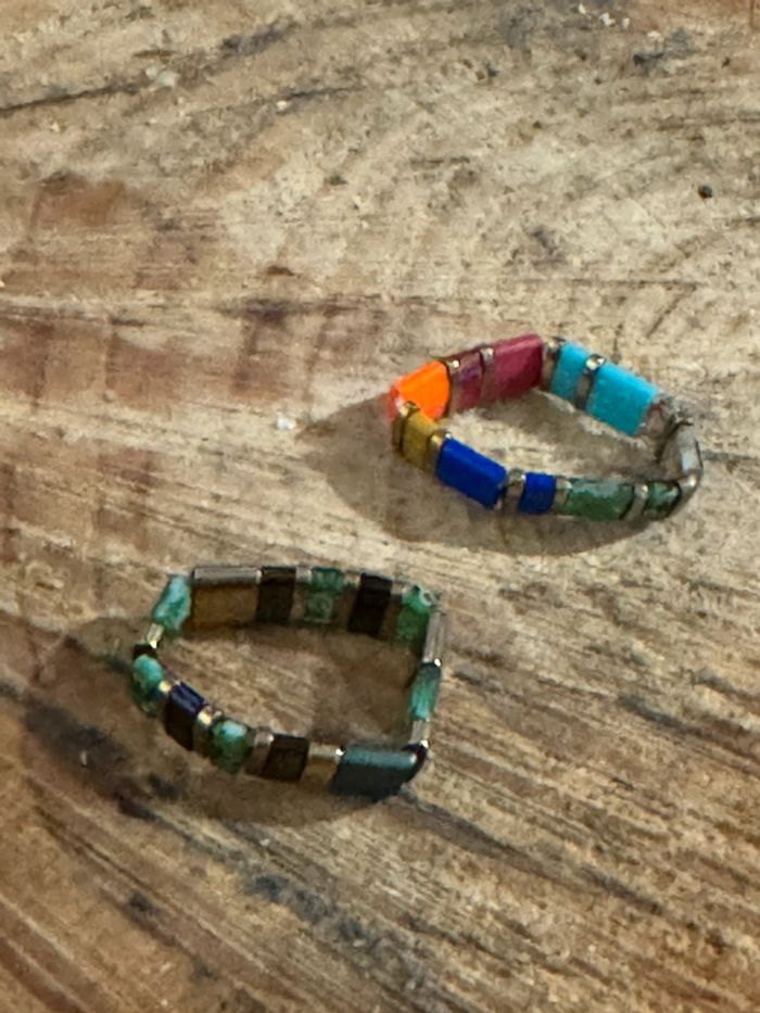 Lot de 2 bagues pierres carrées naturelles réglables - photo numéro 7