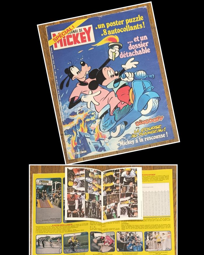Ancien Journal de Mickey avec cadeau Dossier Tour de France Poster + vignettes N°1464 1980 vintage
