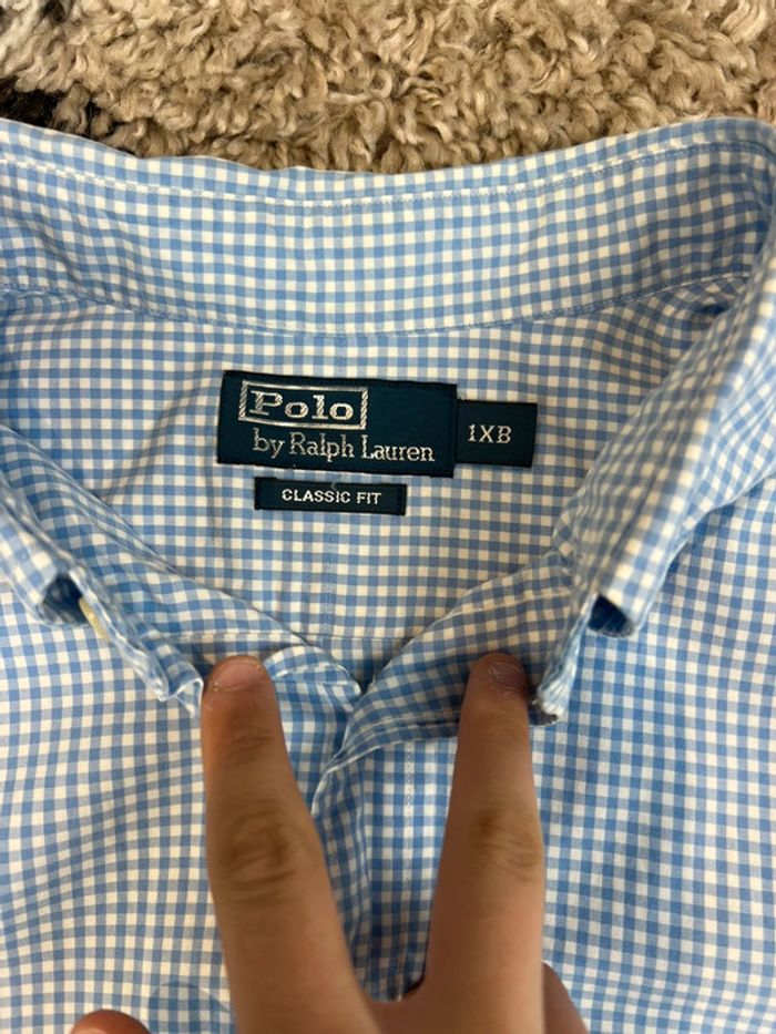 Chemise Ralph Lauren à carreaux bleu et blanc logo rose taille XL style old money - photo numéro 8