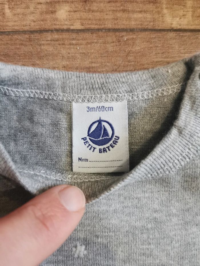 🌺Petit Bateau Pull manches longues gris dragon 3mois bebe garçon 60cm - photo numéro 3
