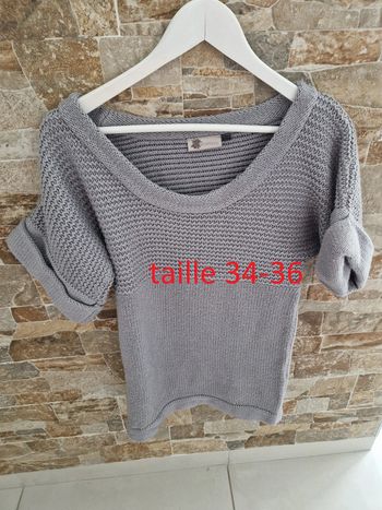 1 pull manche courte gris taille 34-36 marque kwoman