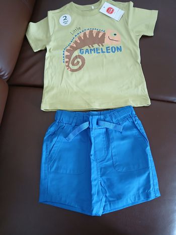 ensemble garcon short tee shirt cameleon 92 cm 2/3 ans 