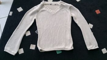 Pull laine col v beige