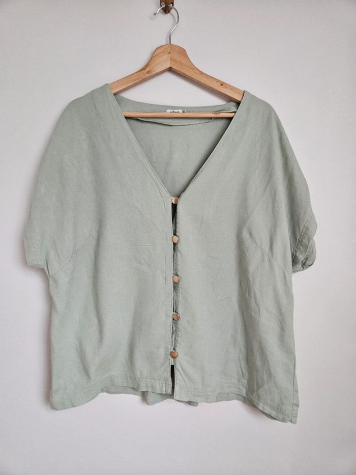 Chemisier lin vert de gris Gémo T.46/48