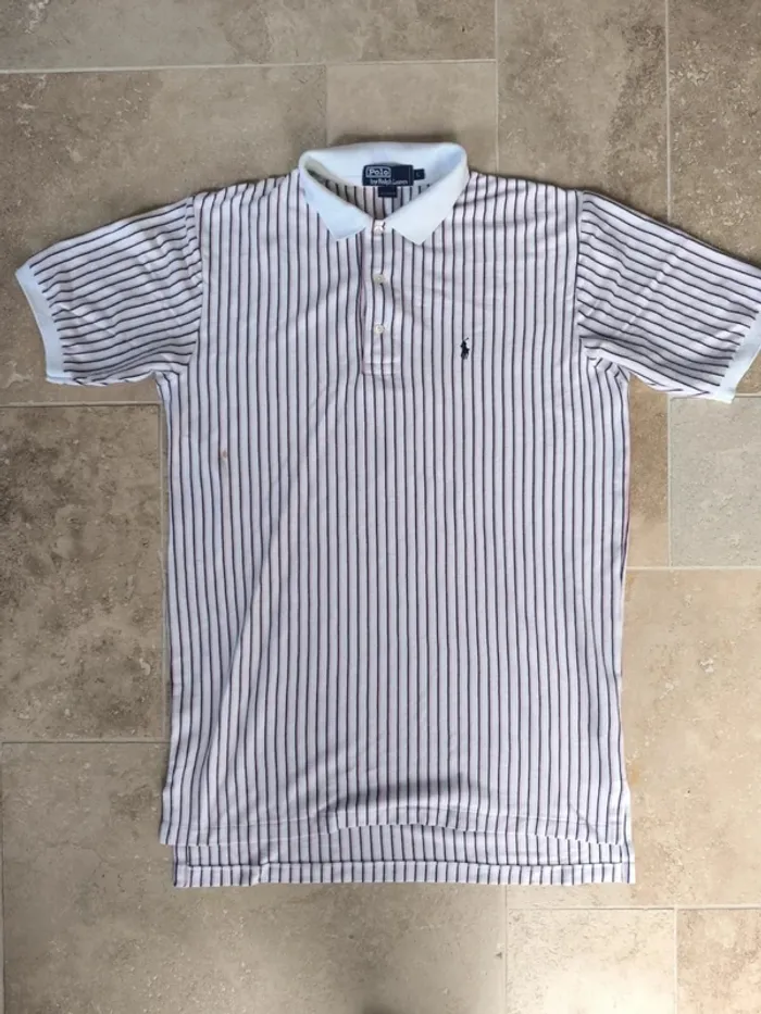Polo Ralph Lauren homme L extra long vintage rayures verticales excellent état sauf une tache devant - photo numéro 2