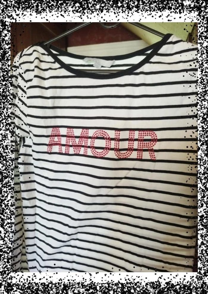 T-shirt blanc à rayures Amour taille M/L - photo numéro 4