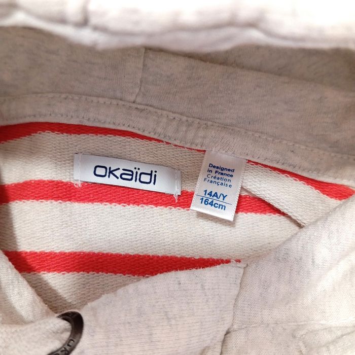 Sweat a Capuche Okaïdi Gris Clair a Rayures. Taille 14 ans 164 cms. 100% coton - photo numéro 6