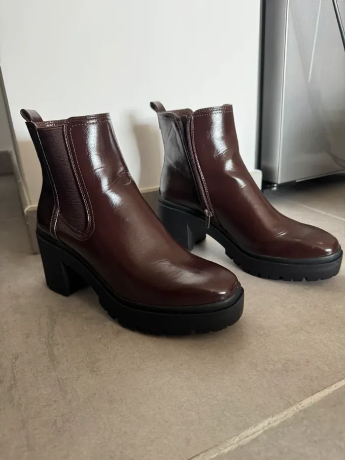 Boots à talons verni éco-conçu marron ERAM - photo numéro 2