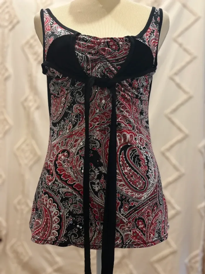 Top dos nu vintage à nouer - imprimé cachemire & sequins - photo numéro 6