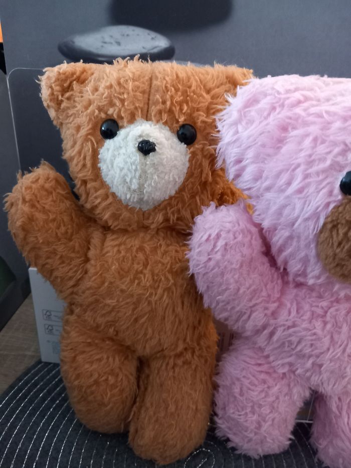2 peluches vintages 32cm  rose et marron - photo numéro 3