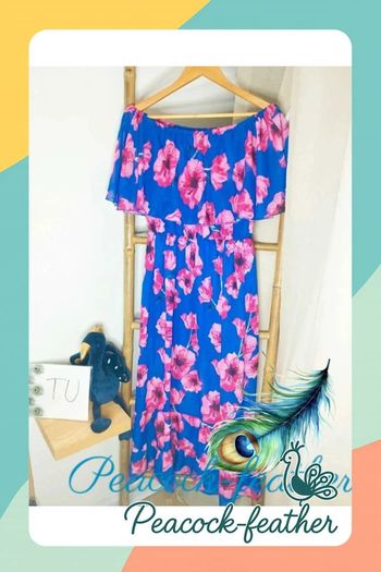 Robe longue fleurie bleue et rose TU