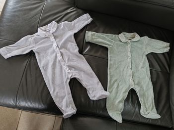 Lot de 2 pyjamas coton bio Gloop hiver chaud hiver fille garçon ouverture devant avec col 6 mois