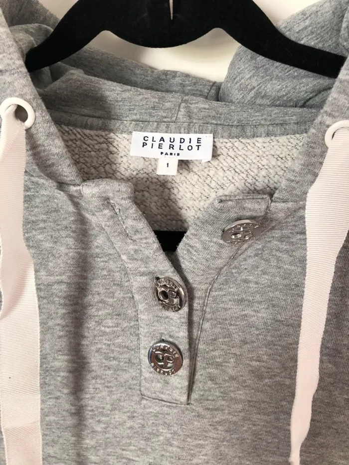 Sweat court à capuche gris comme neuf taille S Claudie Pierlot - photo numéro 3
