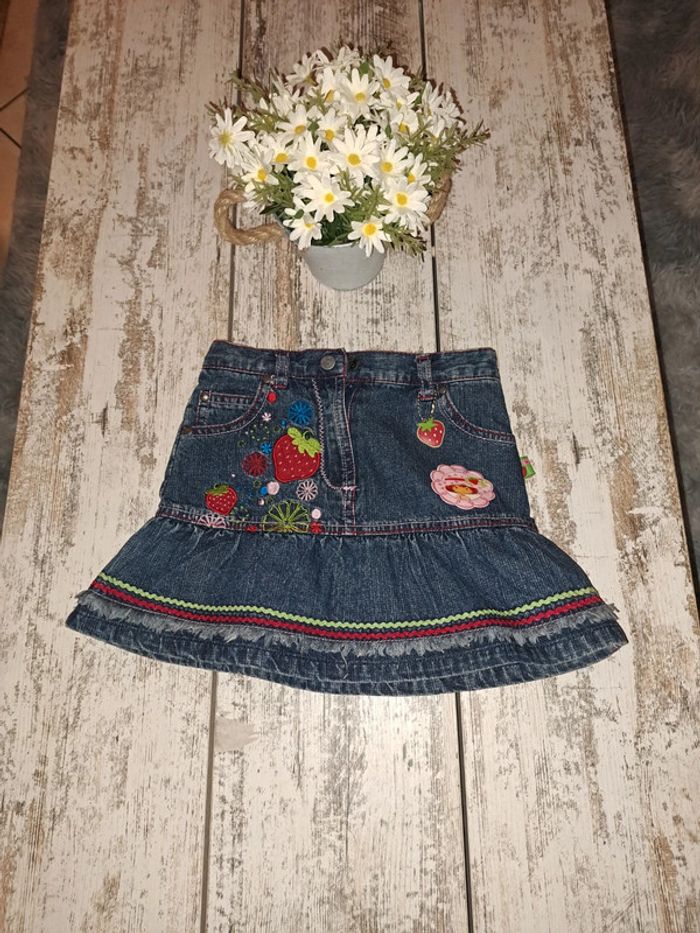 Jupe jean brodé Charlotte aux fraises - photo numéro 9