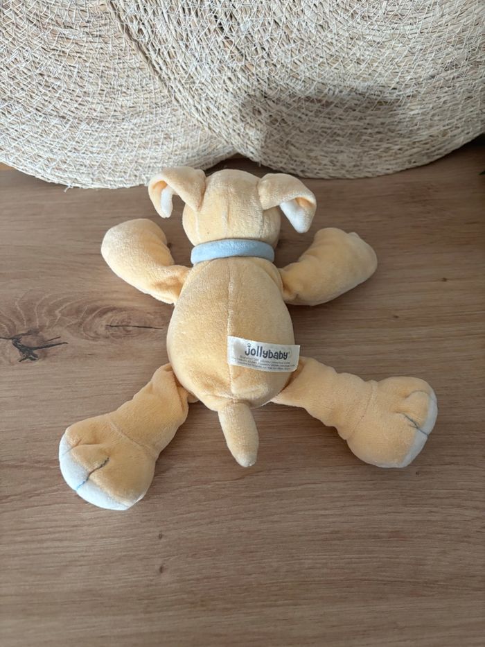 Doudou chien beige blanc collier bleu jollybaby - photo numéro 3