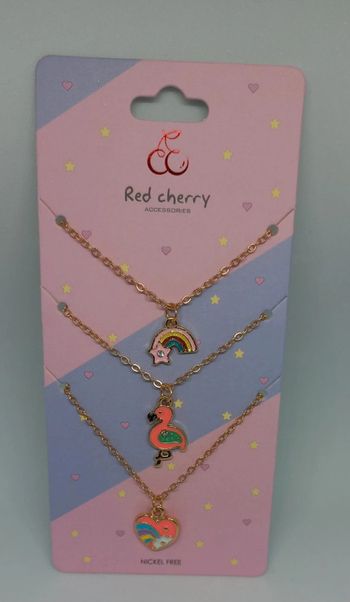 Lot 3 colliers fantaisie flamand rose arc en ciel enfant