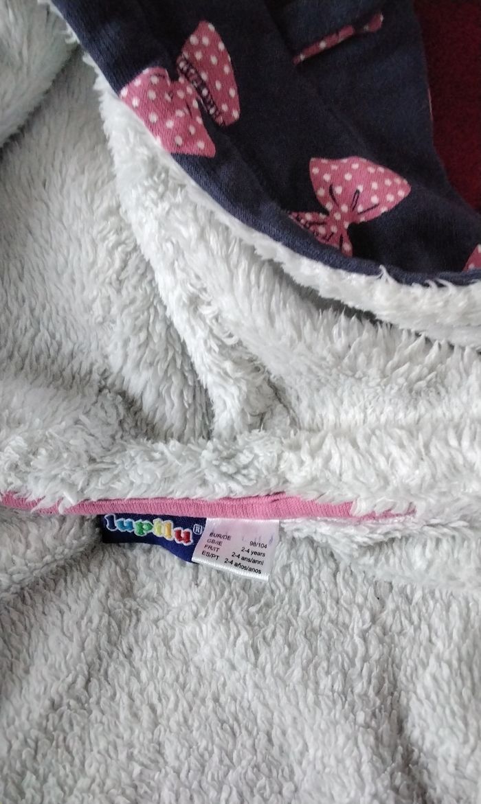 Veste molletonné  ,à capuche  ,fermeture,  bleu avec nœud rose  ,Lupilu  ,24M - photo numéro 4