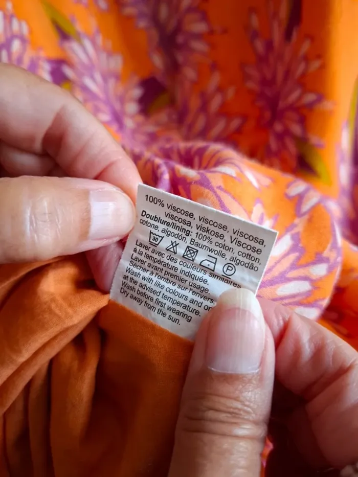 Robe La Fiancée du Mékong Orange & Fleurs Mauves - Taille 34 - Viscose Coton Doublée ! 🥭 - photo numéro 6