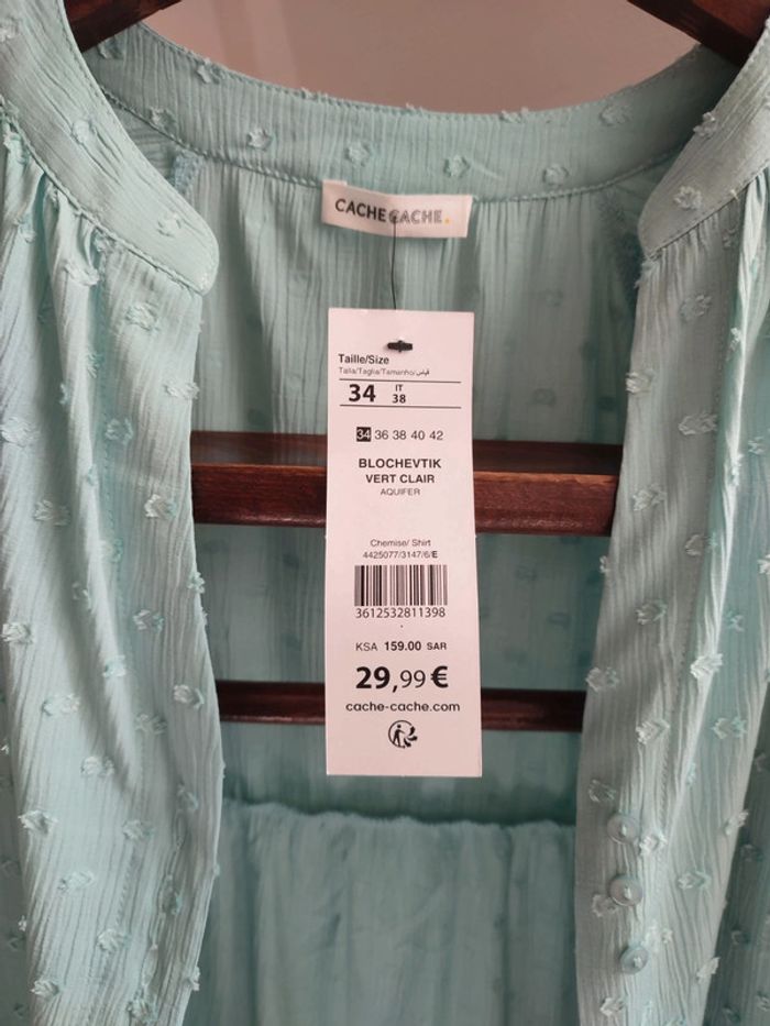 Chemisier type blouse cache cache vert pastel - photo numéro 2