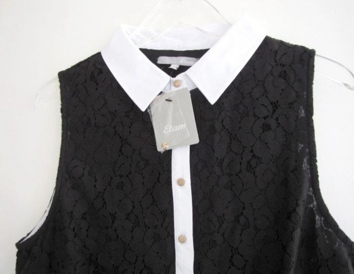 Robe chemisier dentelle noire ETAM Taille 38 doublée Tunique NEUVE avec étiquette - photo numéro 3