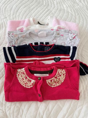 👚👶 Lot pull gilet - bébé fille 6 mois - lulu castagnette, terre de marin - très bon état 
