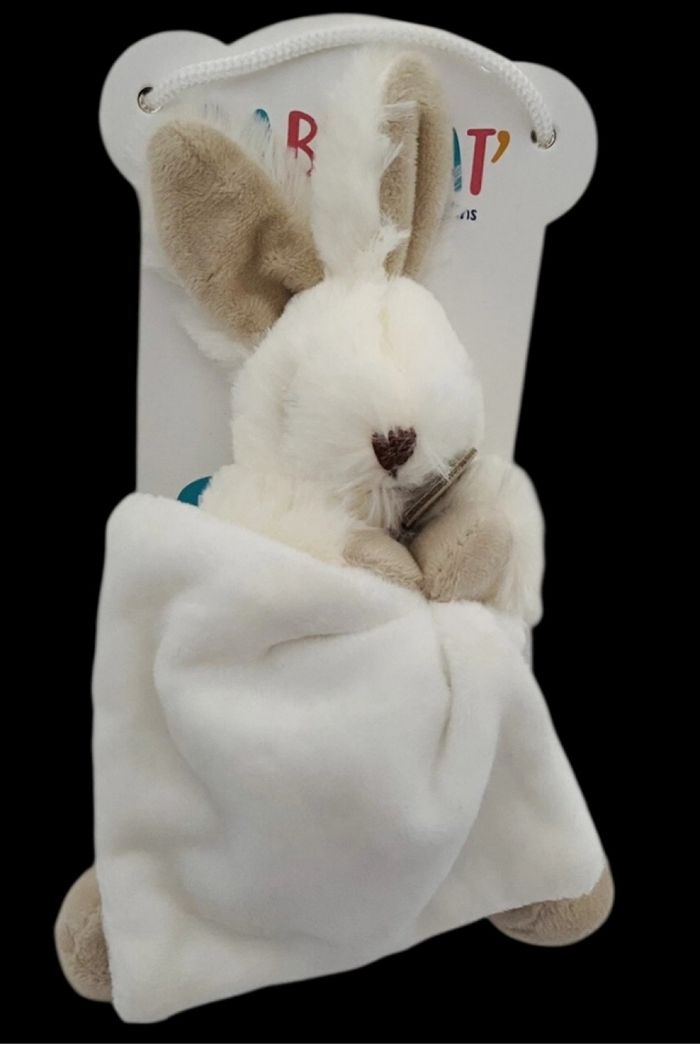 ❤️B3597 Doudou Mouchoir lapin blanc Beige  chiné Les Flocons Baby Nat Babynat - photo numéro 2
