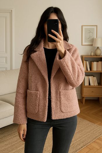 Manteau moumoute rose – Daphnea – Taille S (36)