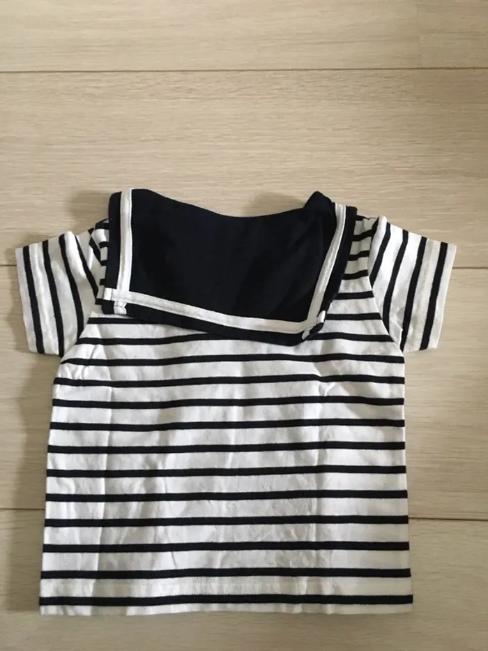 T-shirt marinière 12 mois Les petits cœurs à la mer - photo numéro 4