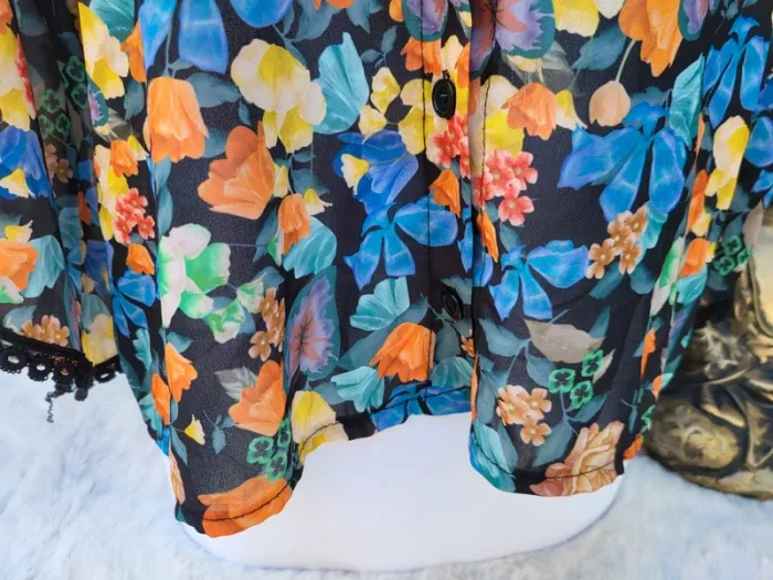 Chemise courte fluide fleuri noir multicolore broderie cloothes taille 42 - photo numéro 5
