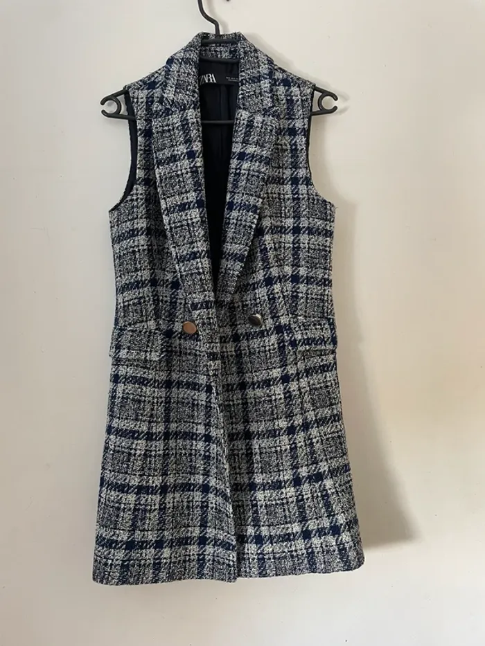 Zara veste blazer texturé /robe tailleur sans manches en tweed taille S - photo numéro 14