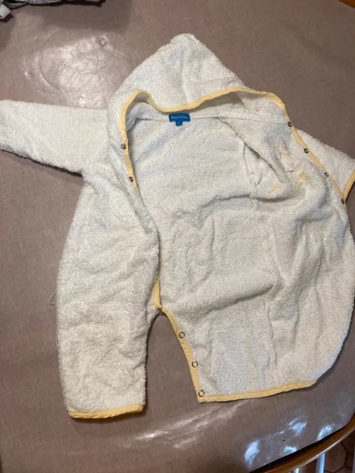 Peignoir bébé éponge avec capuche Bout’chou – 6M (blanc/jaune) - photo numéro 4