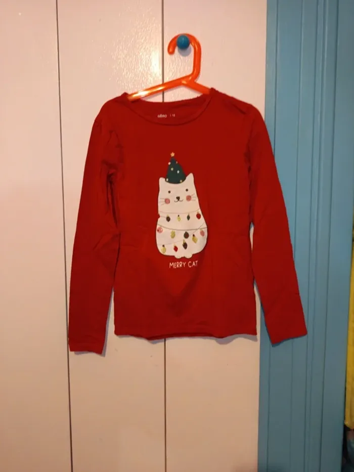 Tee shirt noël fille chat