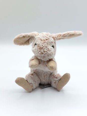 Doudou peluche créations DANI lapin beige chiné pattes brillantes 20 cm