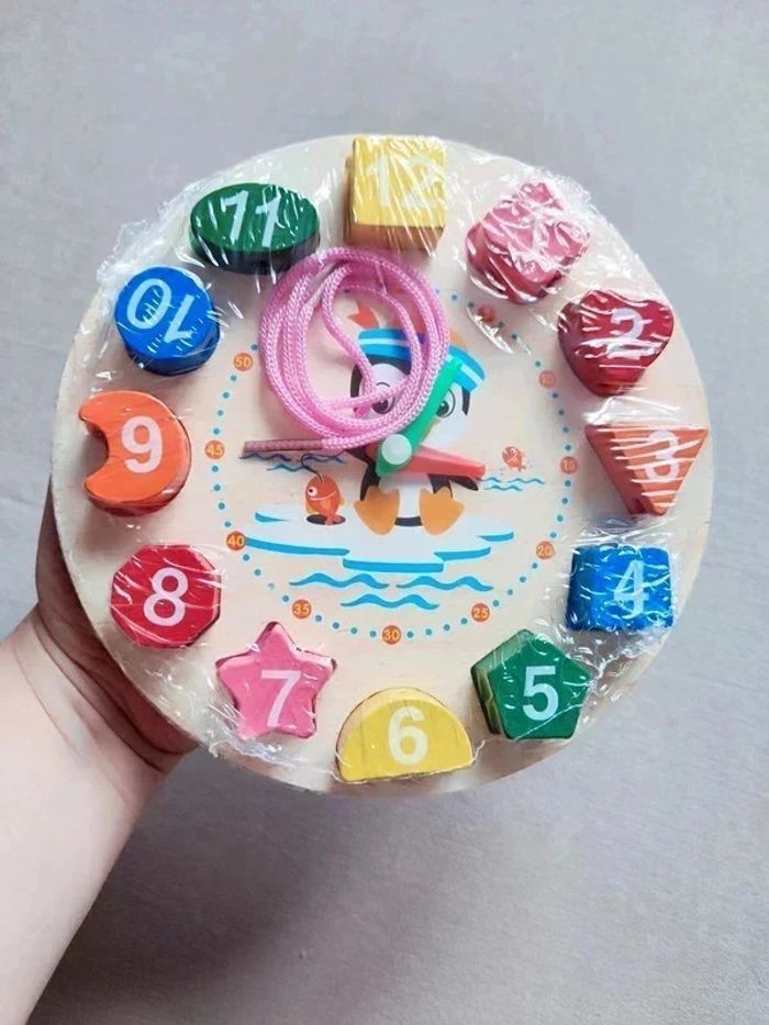 Horloge d'apprentissage en bois - multicolore - photo numéro 7