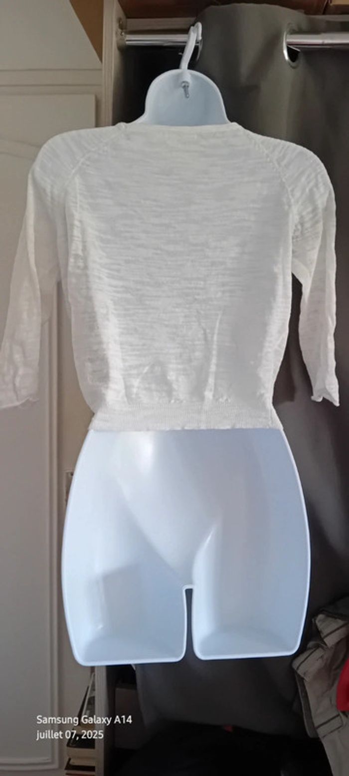Pull court léger manches 3/4 forme trapèze blanc femme XS kocca - photo numéro 9
