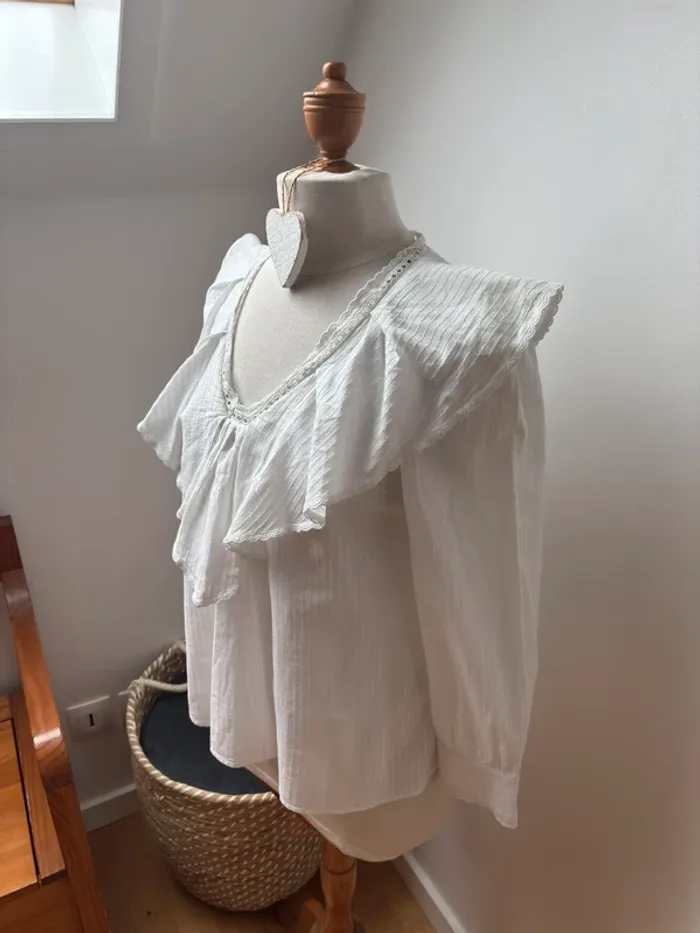 🤍 sublime blouse en coton blanc - Claudie Pierlot - T38 - photo numéro 4