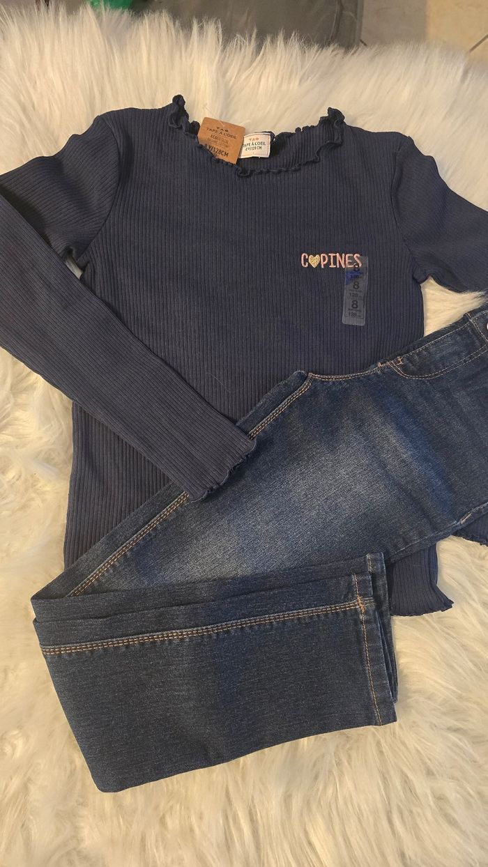 Neufs (non portés)🏷🤩🩷🩷superbe  ensemble teeshirt ml et jeans 8 ans fille 🤩🥰 - photo numéro 3